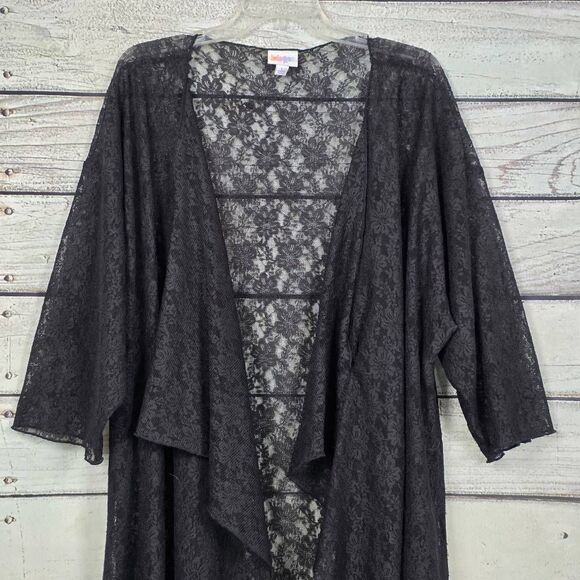 LuLaRoe Black Lace Long Cardigan Kimono Duster Size L - Picture 2 of 9